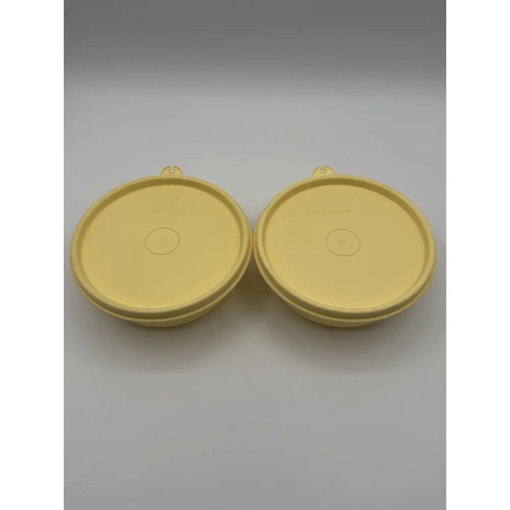 Vintage Tupperware Yellow Snack Bowls w/Lids Set of 2– 300 mL Retro Food Storage